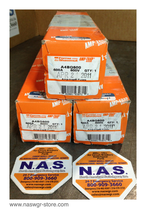 A4BQ600 , Ferraz Shawmut A4BQ600 Fuses , 600 volt , 600 amp AmpTrap Fuse , Unused Surplus