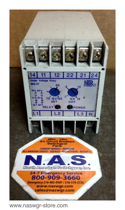 BE3-27-1A1N2 , Basler Electric Under Voltage Relay , PN: 9319200100 , Serial: 90610001 , Input: 120V L-N , 50/60 Hz