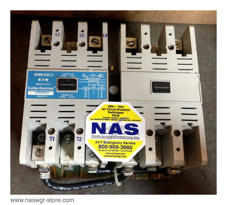 CN55KN3 , Eaton / Cutler Hammer CN55KN3 Contactor Kit , NEMA Size 3 , 2 Pole , 3 Pole , Series A1 , C320KGS32 , PN: CN55KN3