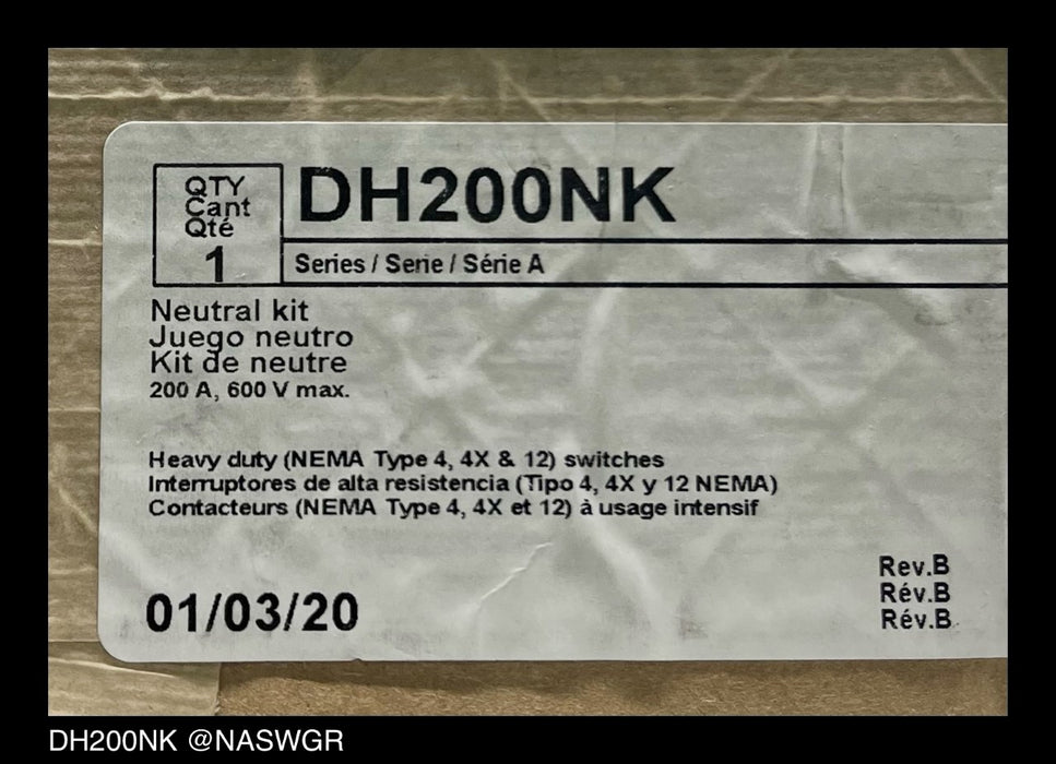 Eaton DH200NK Neutral Kit - 200 Amp - Unused