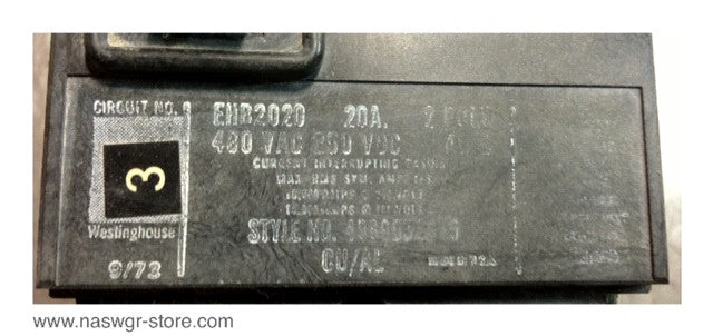 Westinghouse EHB202 Circuit Breaker ~ 20 Amp Trip