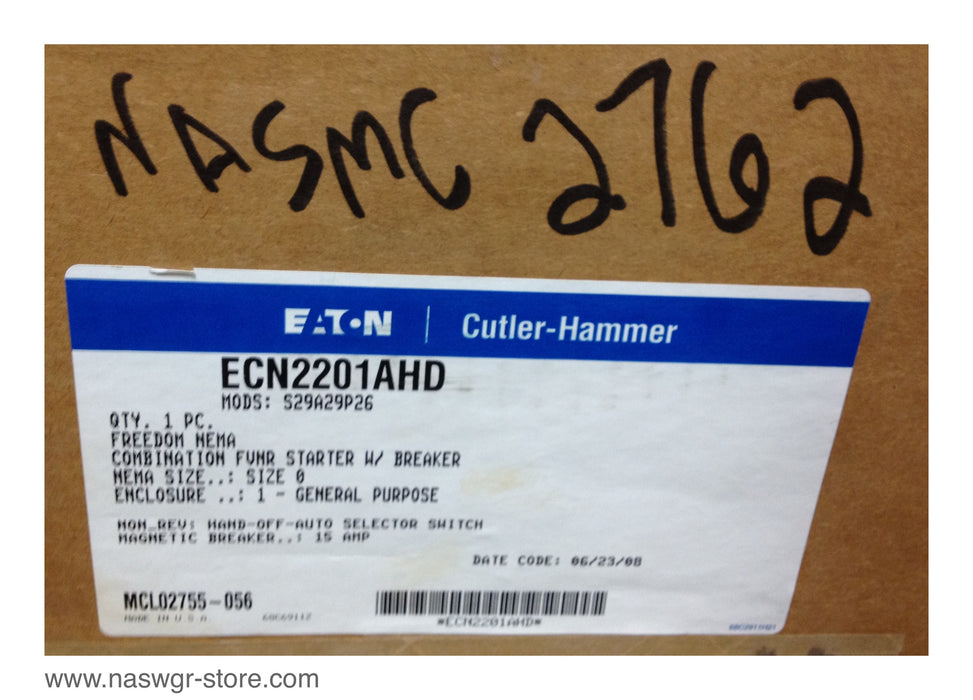 EATON Cutler Hammer ECN2201AHD Combination FVNR Starter with Breaker. Size 0 FVNR Combo Starter , HMCPE015E0C , AN16BN0