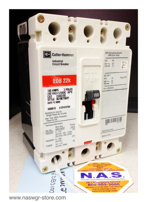 EATON Cutler Hammer EDB3100 Circuit Breaker ~ 100 Amp