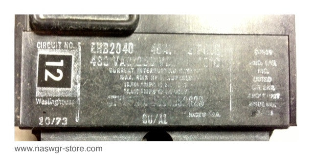 Westinghouse EHB2040 Circuit Breaker ~ 40 Amp Trip