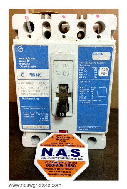 Westinghouse FDB3015L Molded Case Circuit Breaker ~ 15 Amp