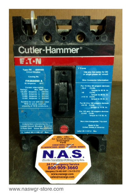 Cutler Hammer FH360090A Molded Case Circuit Breaker - 90 Amp
