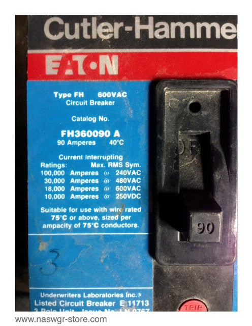 Cutler Hammer FH360090A Molded Case Circuit Breaker - 90 Amp