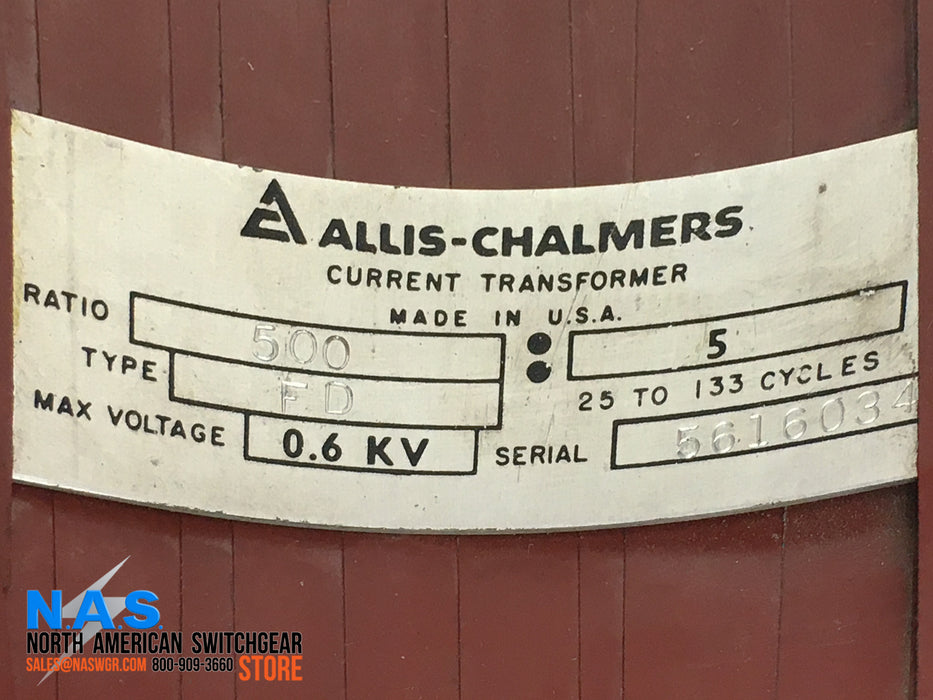 Allis-Chalmers 500/5 Amp FD Current Transformer