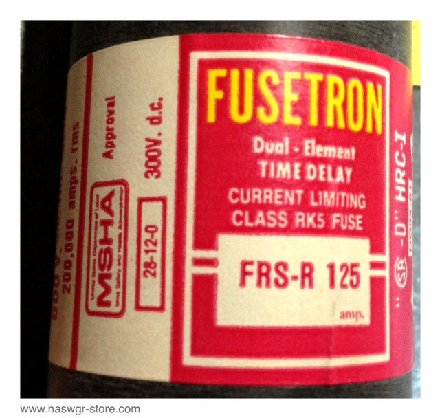 FRS-R-125 , Bussmann Fusetron FRS-R-125 Dual Element Time Delay Fuse , Class RK5 , PN: FRS-R-125