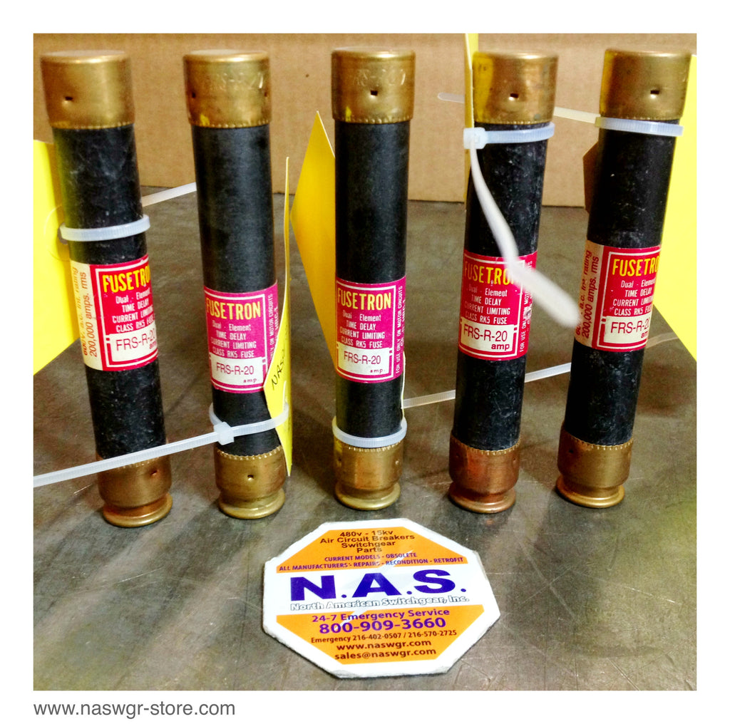 FRS-R-20 (1) LOT of (5) , Bussman Fusetron FRS-R-20 fuses , 20 amp 600 ...