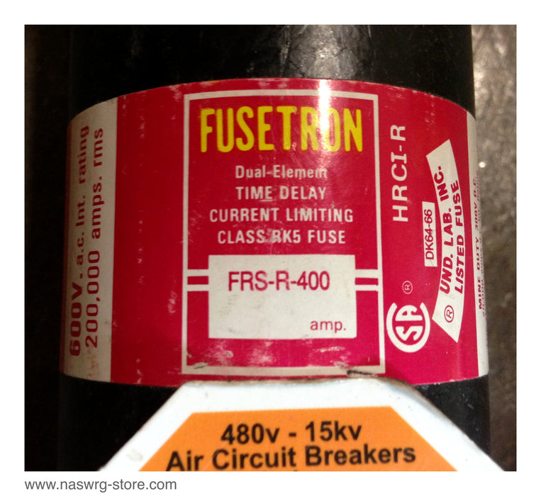 FRS-R-400 , Fusetron Dual Element Time Delay Current Limiting Fuse , Class RK5 , 600 Volt , PN: FRS-R-400
