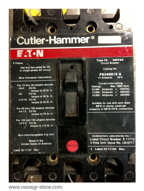 Cutler Hammer FS340015A Circuit Breaker ~ 15 Amp Trip