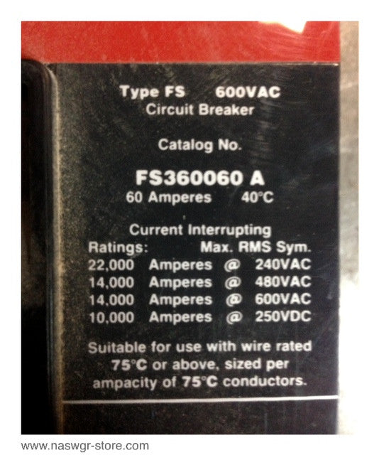 Cutler Hammer FS360060A Molded Case Circuit Breaker - 60 Amp