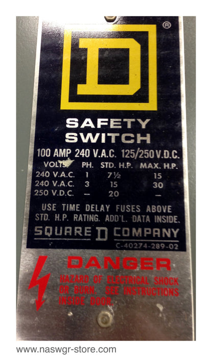 H223NRB ~ Square D H223NRB Saftey Switch ~ 100 Amp