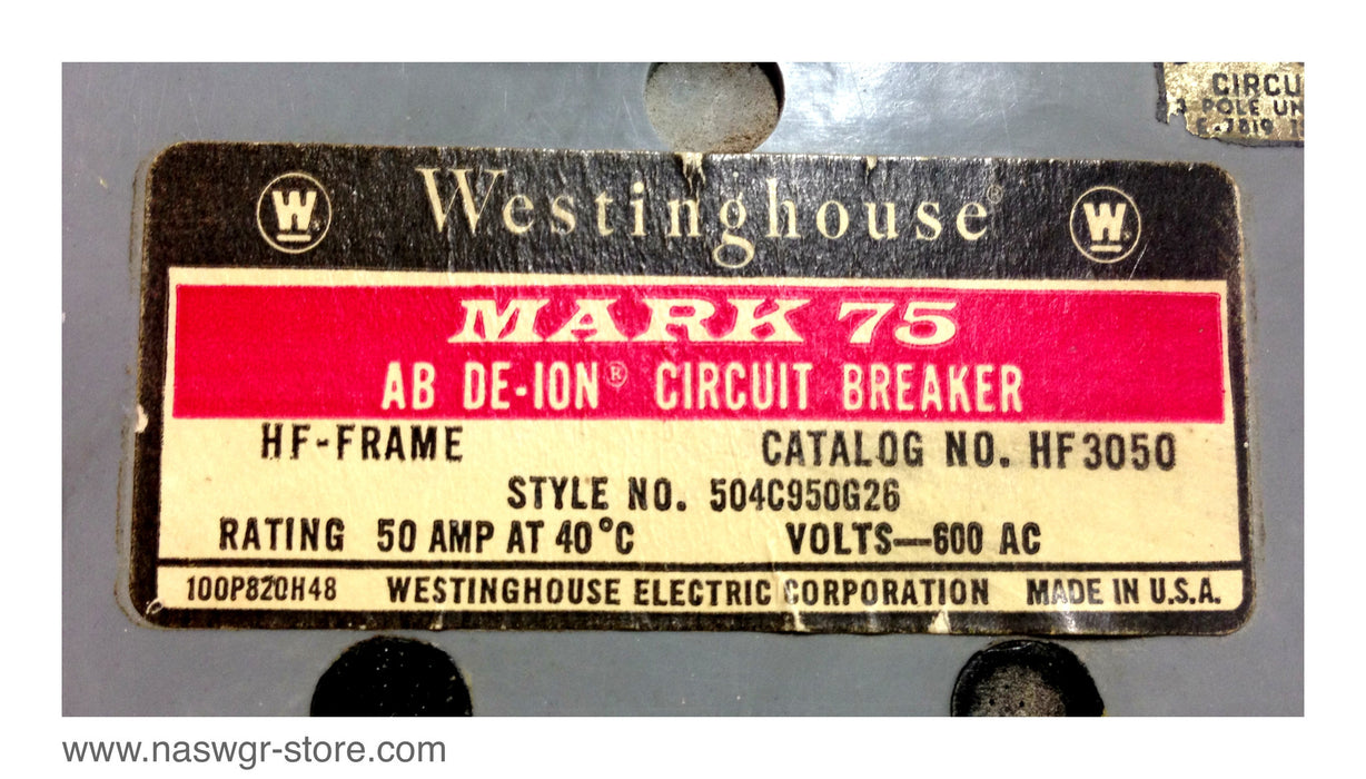 Westinghouse HF3050 Circuit Breaker ~ 50 Amp