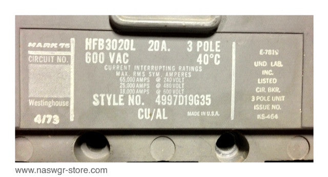 Westinghouse HFB3020L Circuit Breaker ~ 20 Amp
