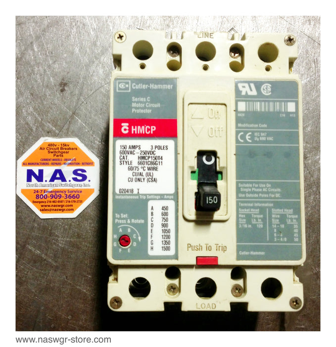 Cutler Hammer HMCP150T4 Motor Circuit Protector Circuit Breaker ~ 150 Amps