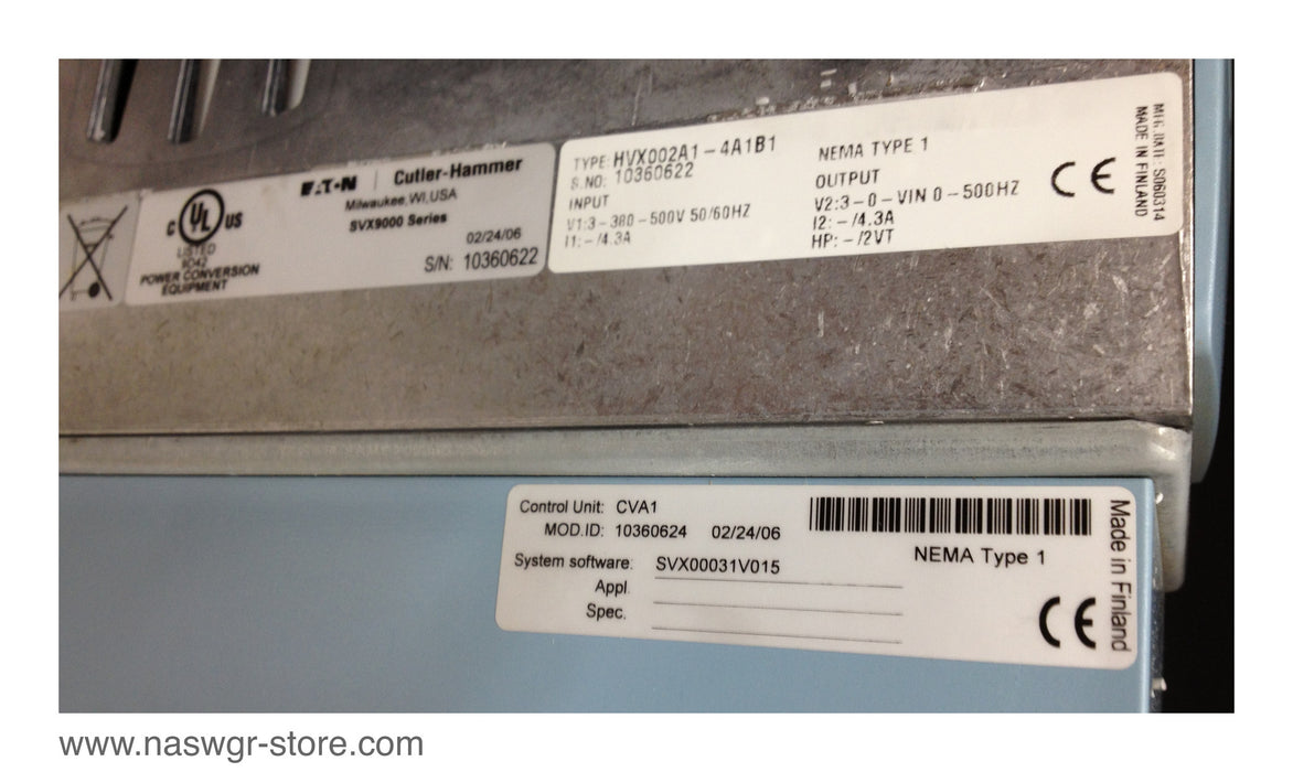 SVXF15A1-4A1B1  , HVX002A1-4A1B1 , EATON Cutler Hammer HVX9000 Drive ,  Unused Surplus , PN: SVXF15A1-4A1B1