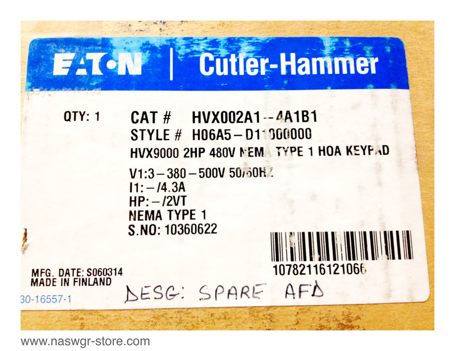 SVXF15A1-4A1B1  , HVX002A1-4A1B1 , EATON Cutler Hammer HVX9000 Drive ,  Unused Surplus , PN: SVXF15A1-4A1B1