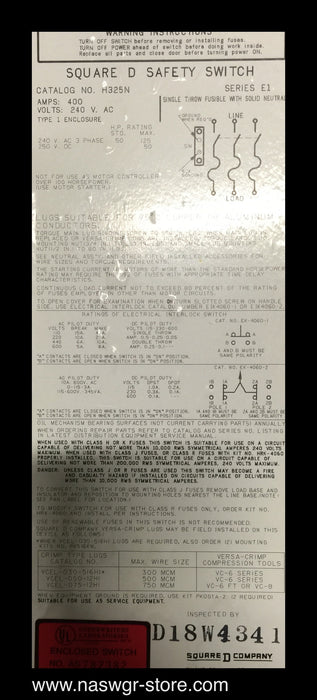 H325N ~ Square D H325N Fusible Switch Unit