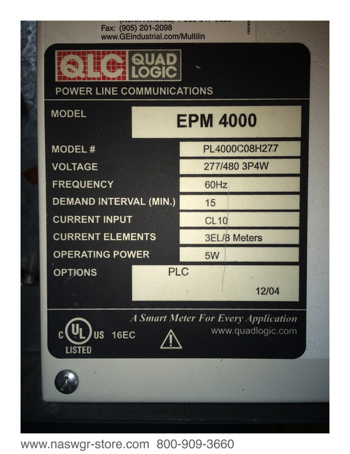 PL4000C08H277 ~ GE EPM4000 Sub Meter ~ PL4000C08H277