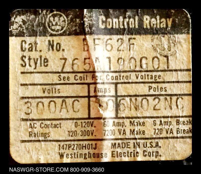 BF62F ~ Westinghouse B262F Control Relay