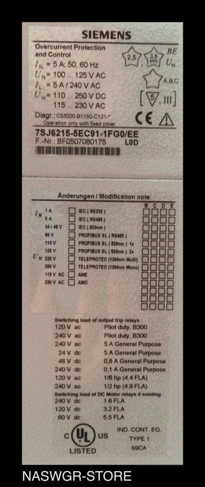 7SJ62 ~ Siemens 7SJ6215-5EC91-1FG0//EE Overcurrent Protection Relay