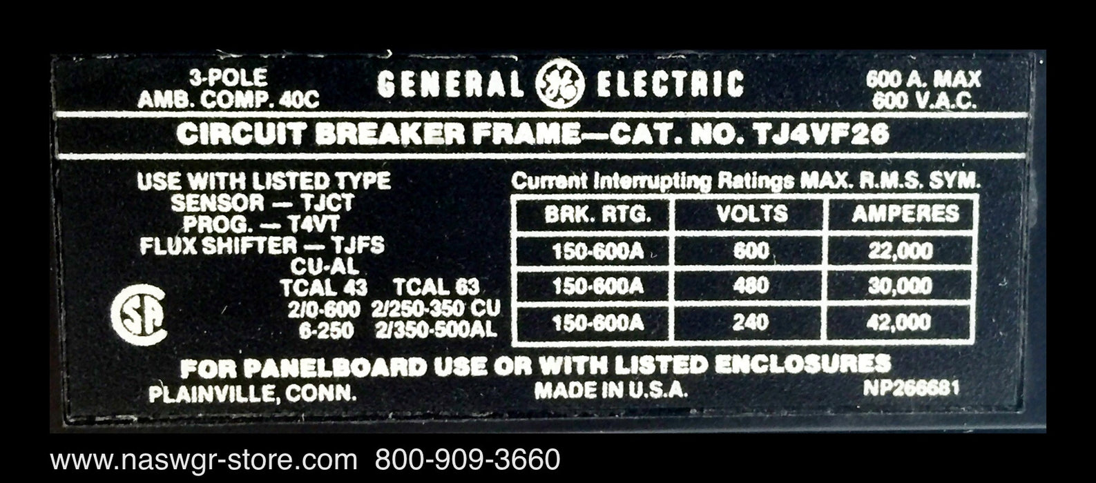 TJ4VF26 ~ GE TJ4VF26 Circuit Breaker 600 Amps