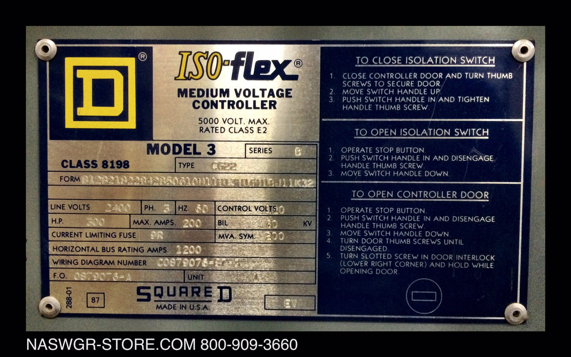 V3540E ~ Square D ISO-Flex Medium Votlage Controller Switchgear ~ Model 3 Class 8198