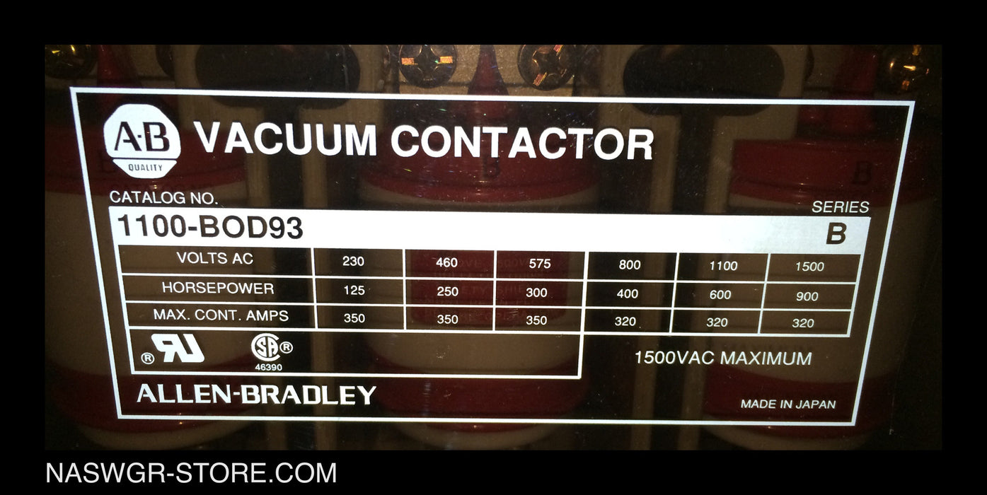 1100-BOD93 ~ Allen Bradley 1100-BOD93 Vacuum Contactor Series B ~ AB 1100-BOD93