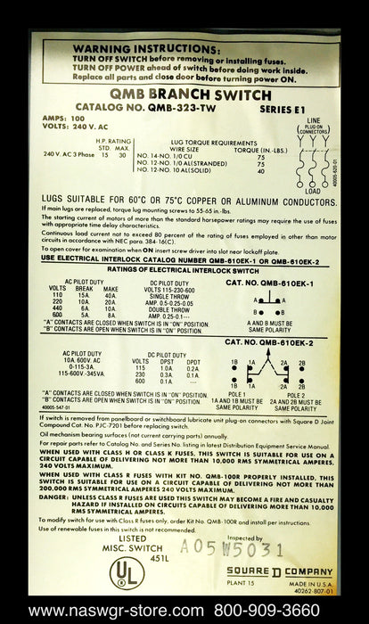 QMB-323-TW ~ Square D QMB-323-TW Panel Board Switch