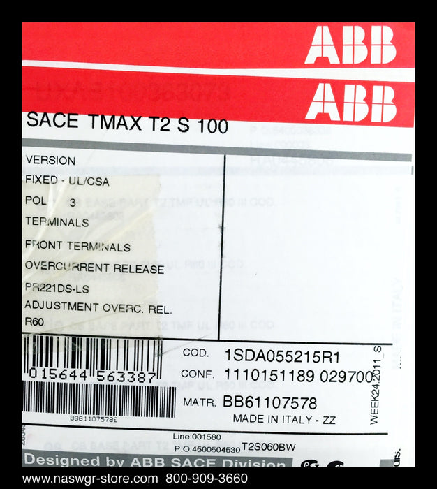 ABB SACE Tmax T2S060BW Molded Case Circuit Breaker ~ 60 Amp - Unused