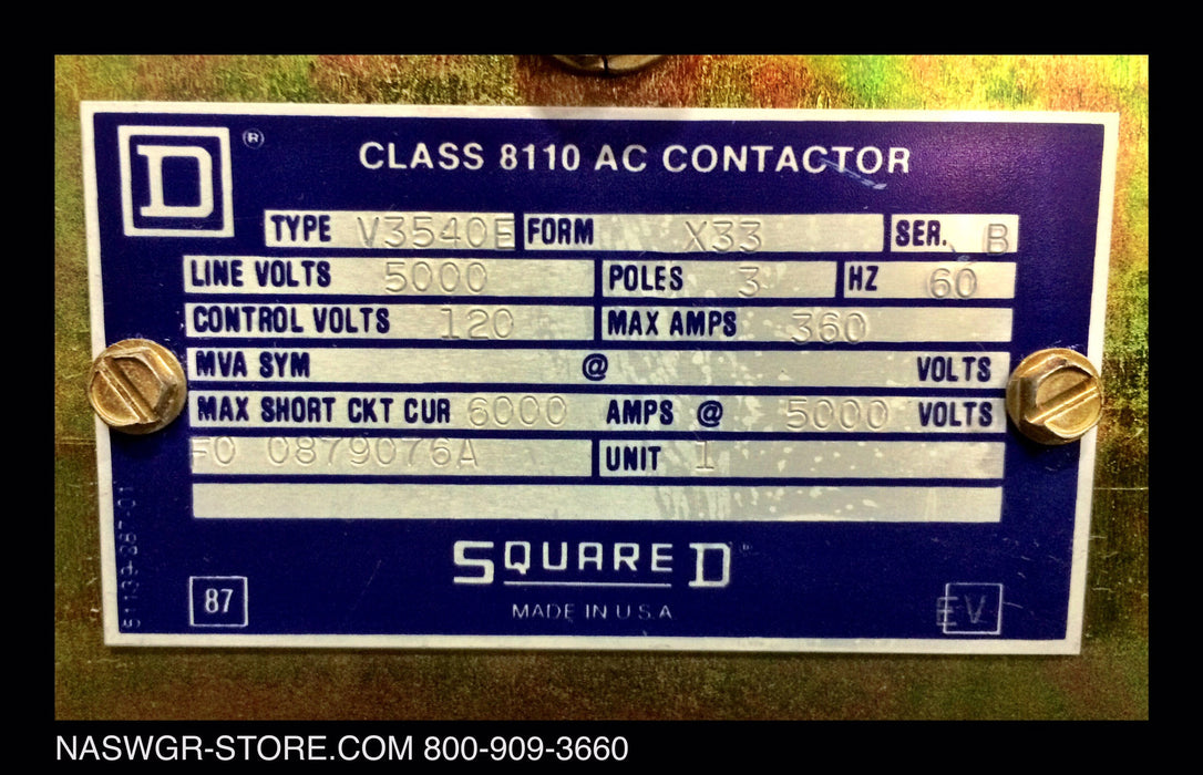 V3540E ~ Square D ISO-Flex Medium Votlage Controller Switchgear ~ Model 3 Class 8198