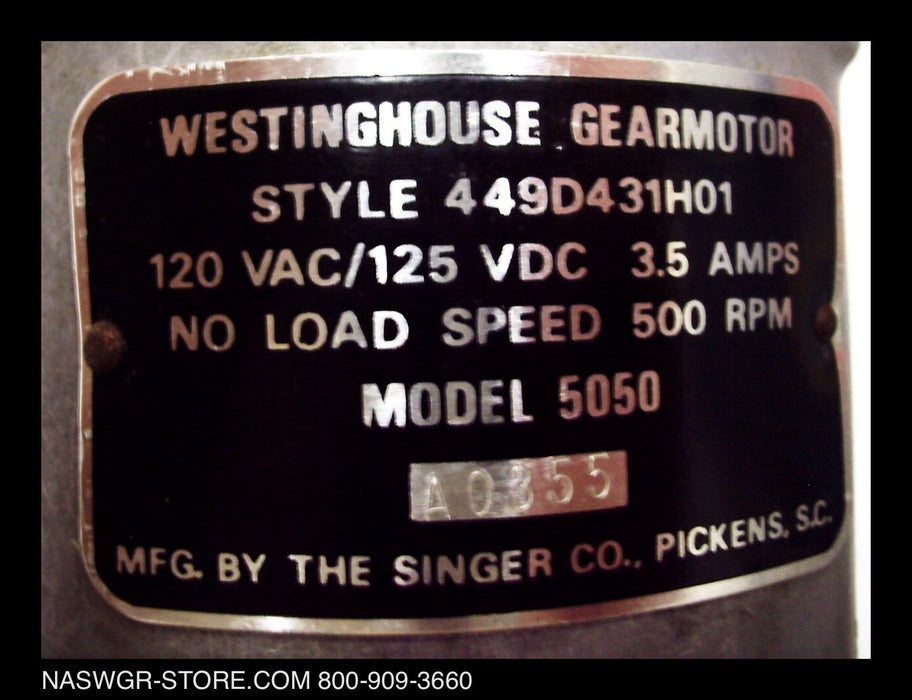 449D431H01 ~ Westinghouse 449D431H01 DS Gear Motor