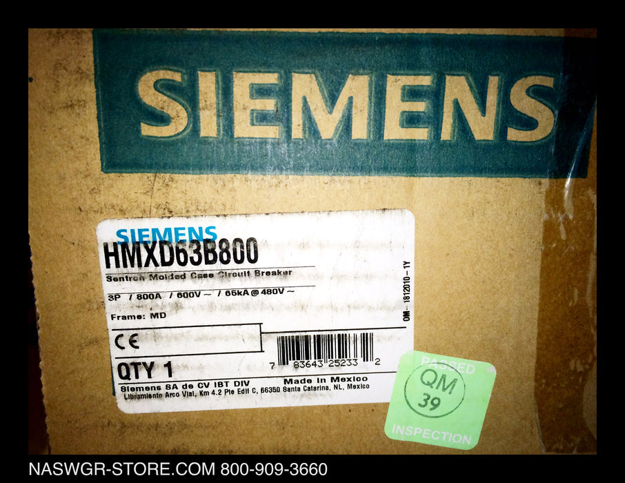 Siemens HMXD63B800 Molded Case Circuit Breaker - 800 Amp - Unused