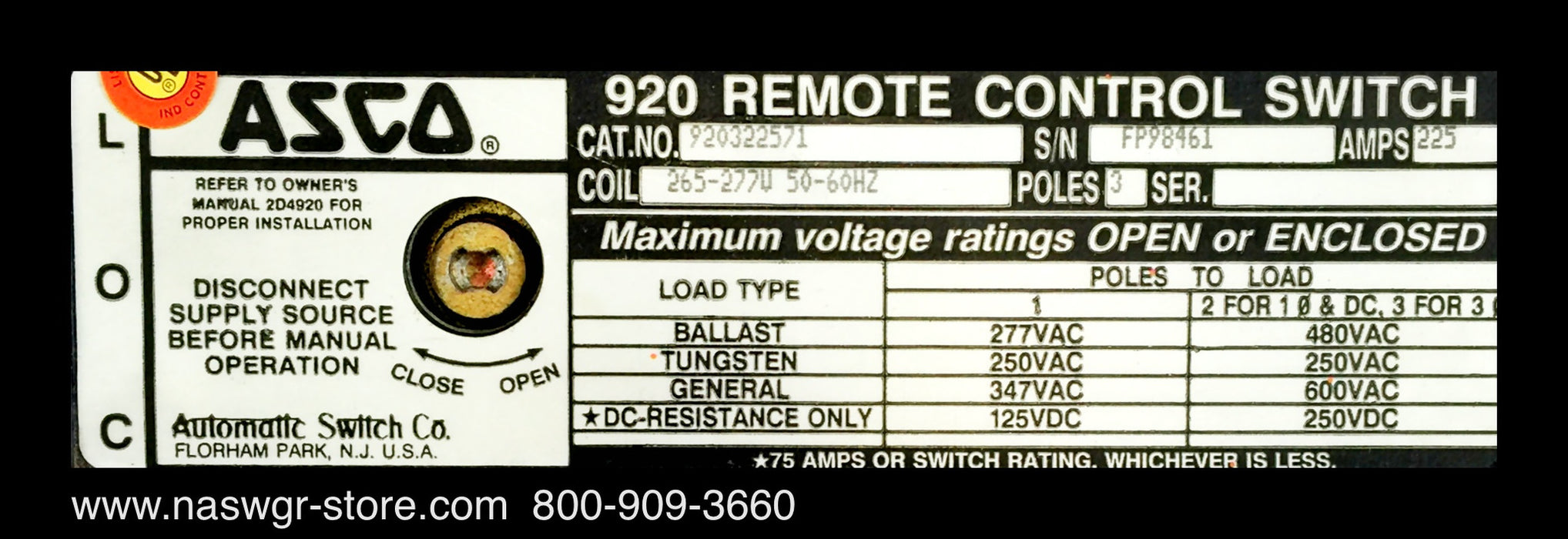 920322571 ~  ASCO 920322571 Remote Control Switch