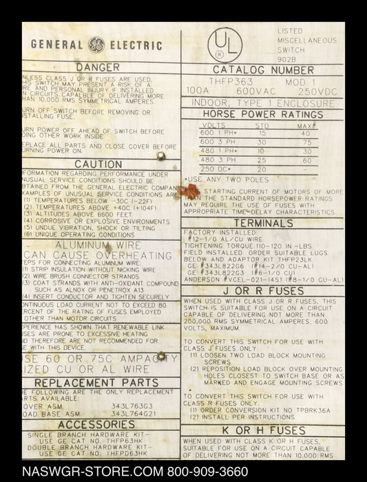 THFP363 ~ GE THFP363 Panelboard Switch
