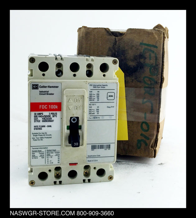 Cutler Hammer FDC3030V Molded Case Circuit Breaker ~ 30 Amps - Unused Surplus
