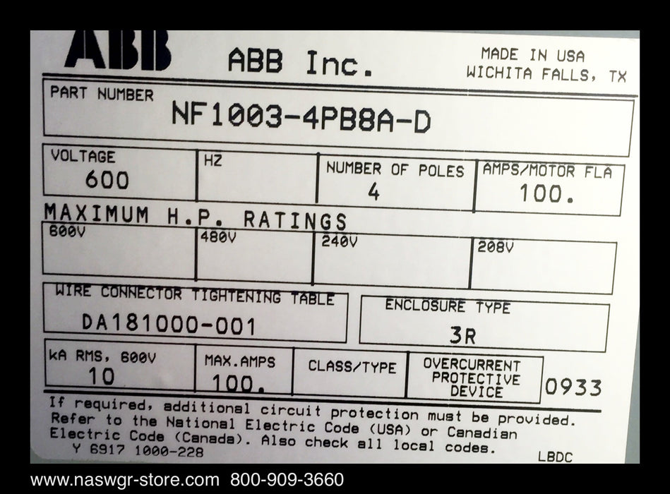 NF1003-4PB8A-D ~ ABB NF1003-4PB8A-D Switch