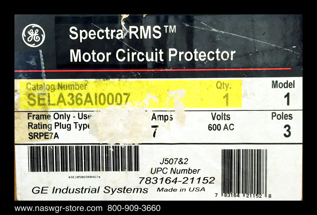 GE Spectra RMS SELA36AI0007 Circuit Breaker - 7 Amp - Unused