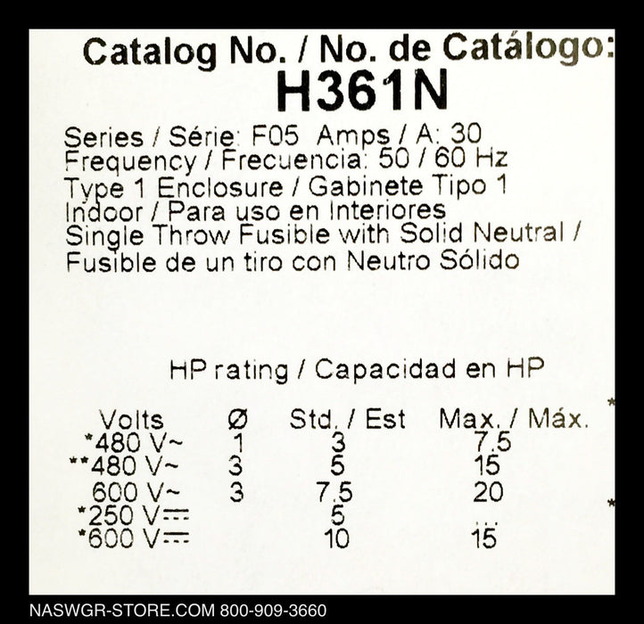 Square D H361N Safety Switch ~ Unused Surplus in Box