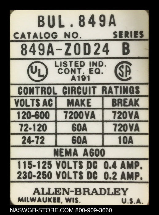 849A-Z0D24 ~ Allen Bradley 849A-Z0D24 Relay