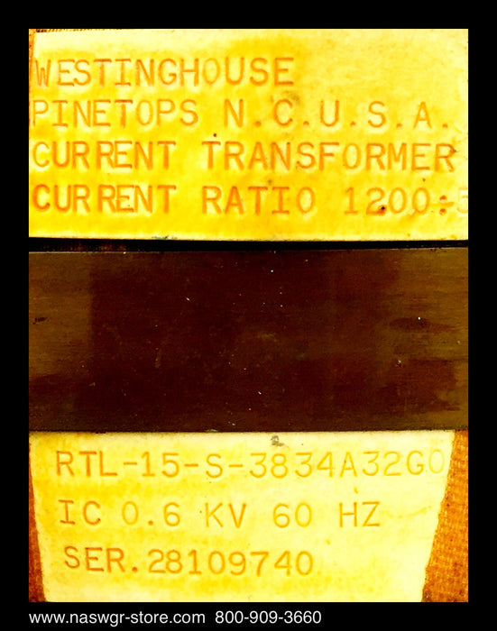 RTL-15-S-3834A32G0 ~ Westinghouse RTL-15-S-3834A32G0 1200/5 Current Transformer