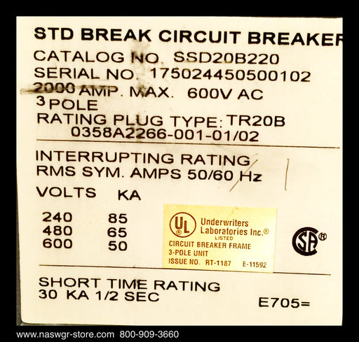 GE PowerBreak II SSD20B220 Circuit Breaker ~ 2000 Amp