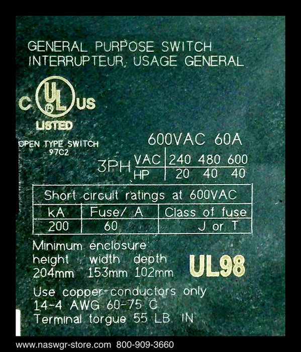 OT60F3 ~ ABB OT60F3 Switch ~ Unused Surplus