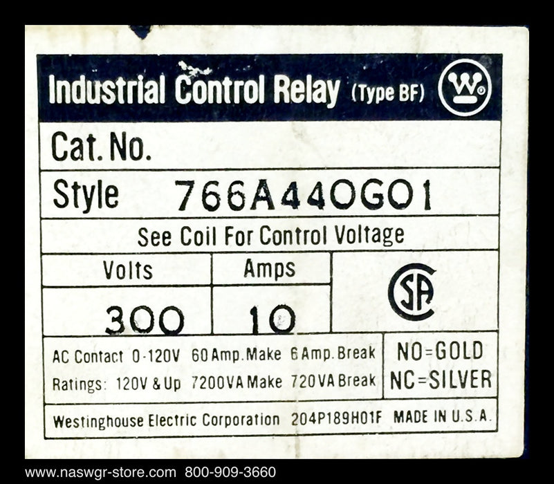 766A440G01 ~ Westinghouse 766A440G01 Control Relay
