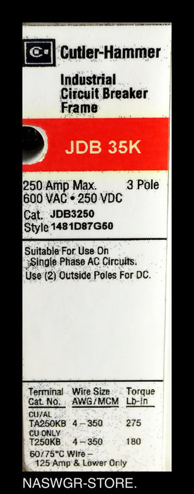 Cutler Hammer JDB3250 Molded Case Circuit Breaker - 250 Amp