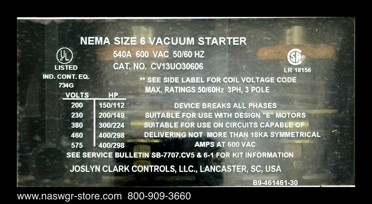 CV13UO30606 ~ Joslyn Clark CV13UO30606 Vacuum Contactor