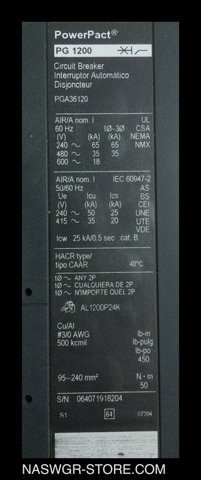 Square D PowerPact PG1200 Circuit Breaker - 1200 Amp