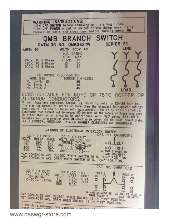 QMB362TW ~ Square D QMB362-TW Panel Board Switch ~ 60 Amp